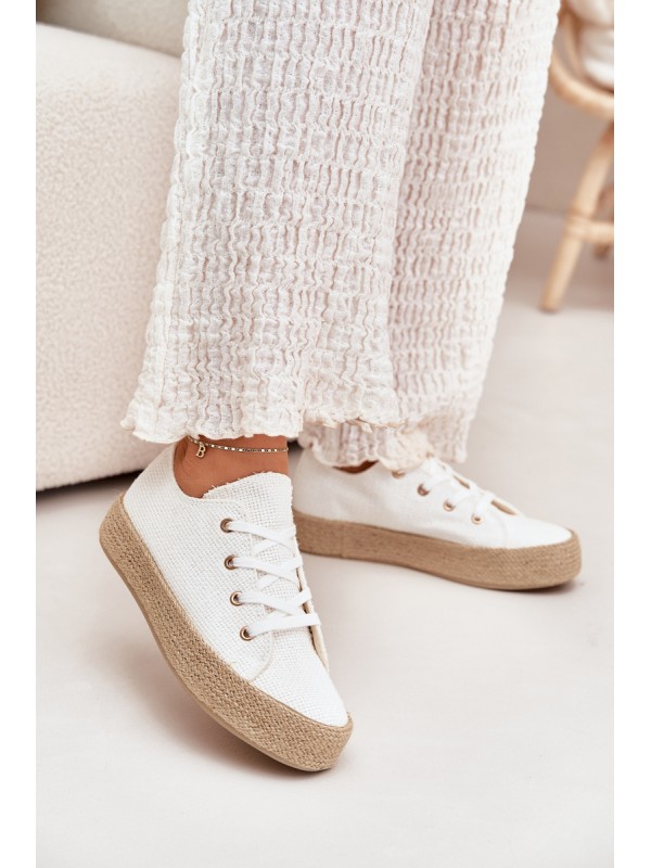 Women's Platform Sneakers With Weaving White Princa