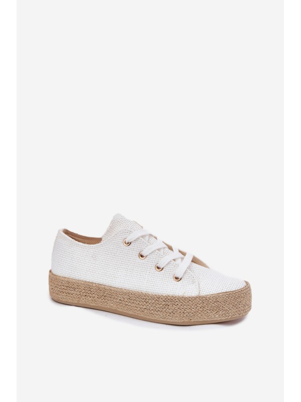 Women's Platform Sneakers With Weaving White Princa