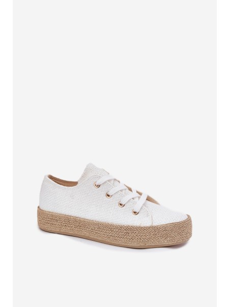 Women's Platform Sneakers With Weaving White Princa