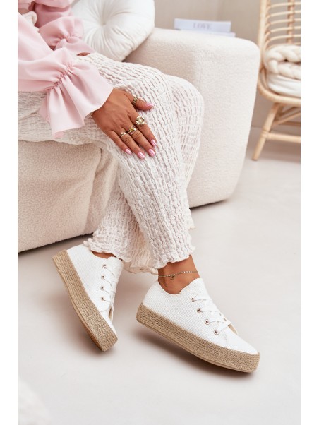 Women's Platform Sneakers With Weaving White Princa