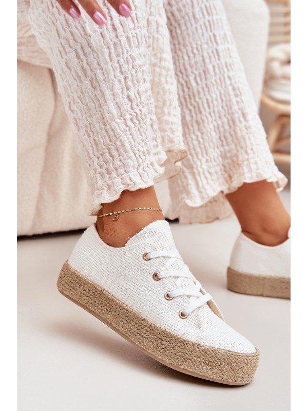 Women's Platform Sneakers With Weaving White Princa