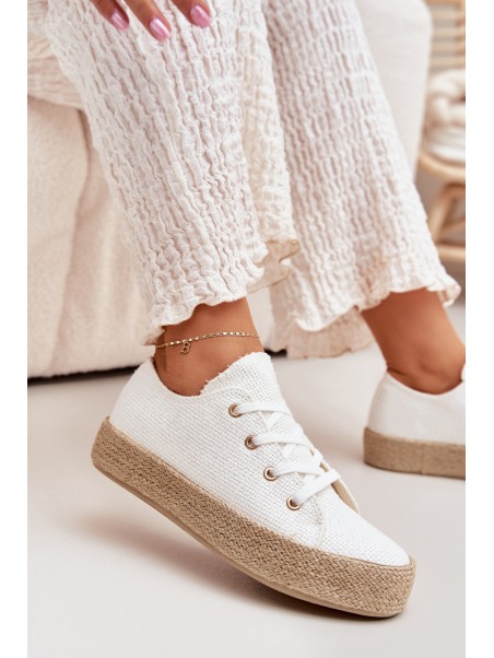 Women's Platform Sneakers With Weaving White Princa