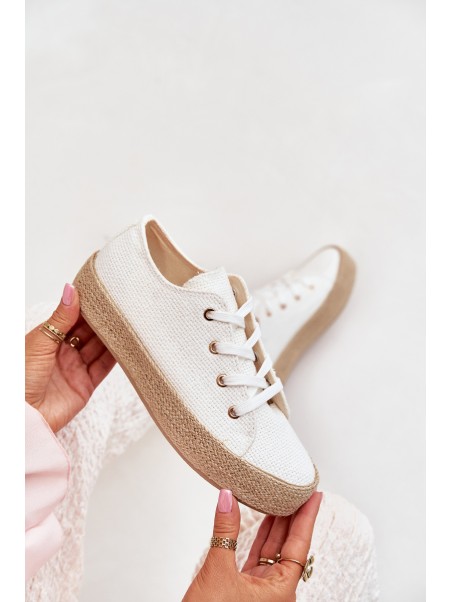 Women's Platform Sneakers With Weaving White Princa
