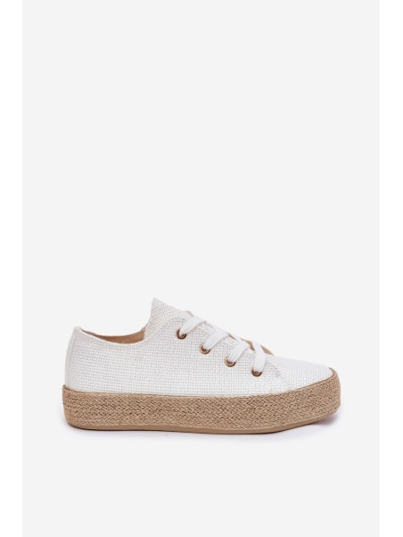 Women's Platform Sneakers With Weaving White Princa