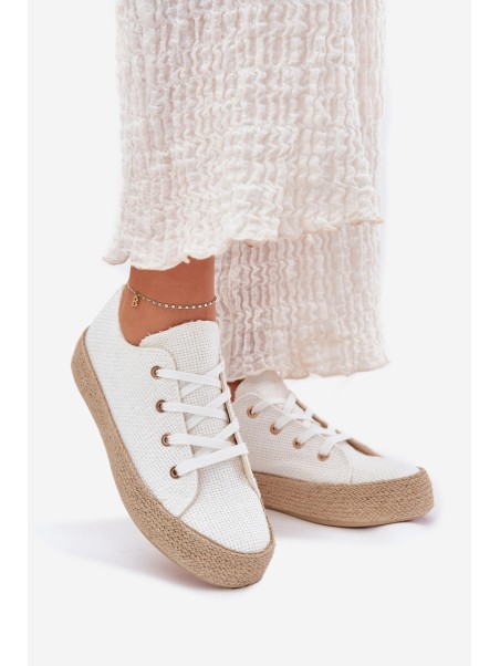Women's Platform Sneakers With Weaving White Princa