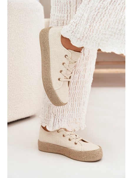 Women's Platform Sneakers With Braiding Beige Princa