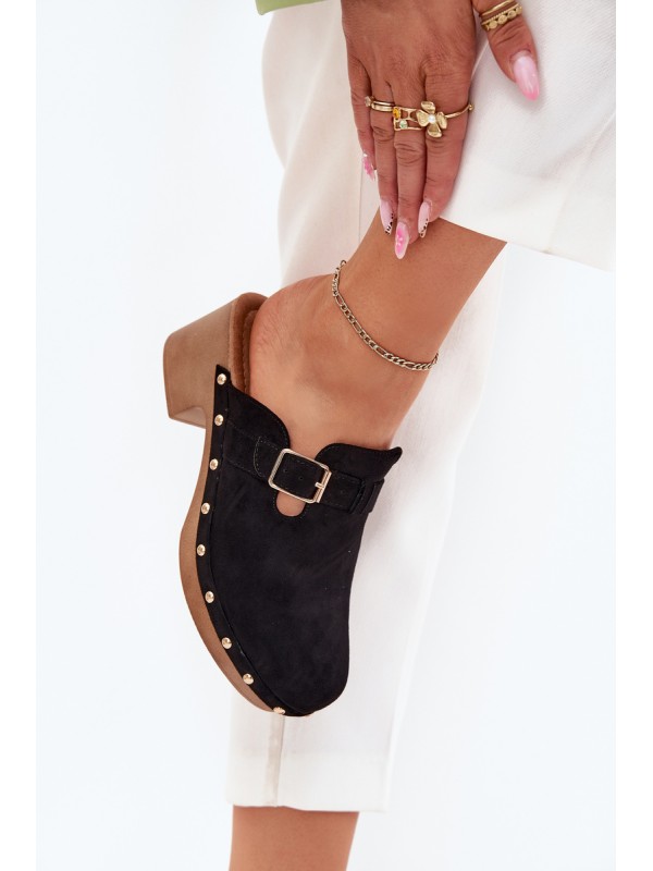 Women's Heeled Slippers With Buckle Black Veldexina Women's Heeled Slippers With Buckle Black Veldexina