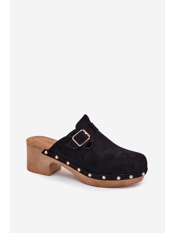 Women's Heeled Slippers With Buckle Black Veldexina Women's Heeled Slippers With Buckle Black Veldexina