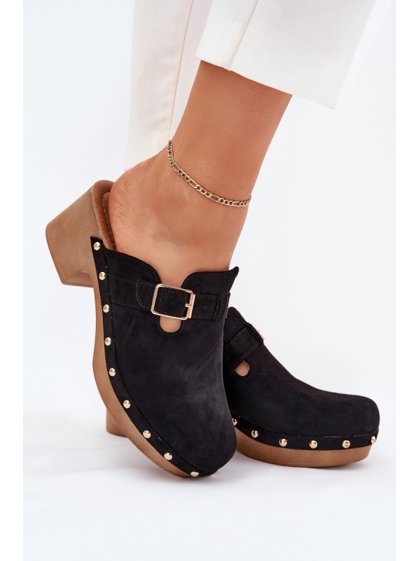 Women's Heeled Slippers With Buckle Black Veldexina Women's Heeled Slippers With Buckle Black Veldexina