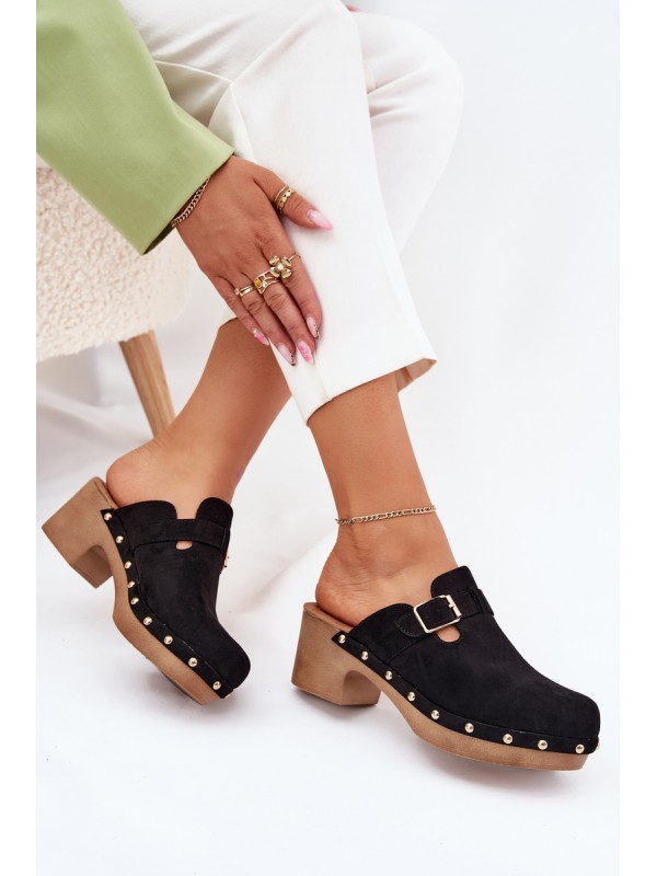 Women's Heeled Slippers With Buckle Black Veldexina Women's Heeled Slippers With Buckle Black Veldexina
