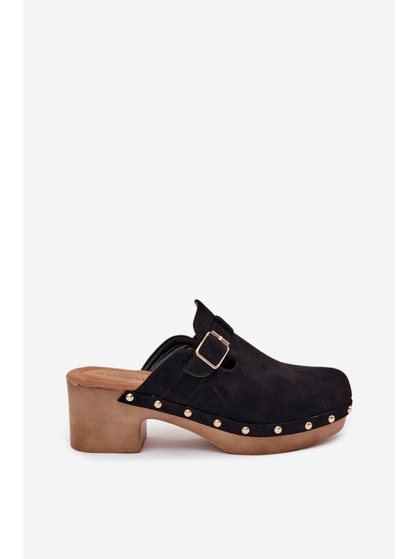 Women's Heeled Slippers With Buckle Black Veldexina Women's Heeled Slippers With Buckle Black Veldexina