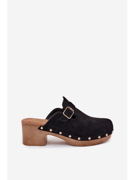 Women's Heeled Slippers With Buckle Black Veldexina