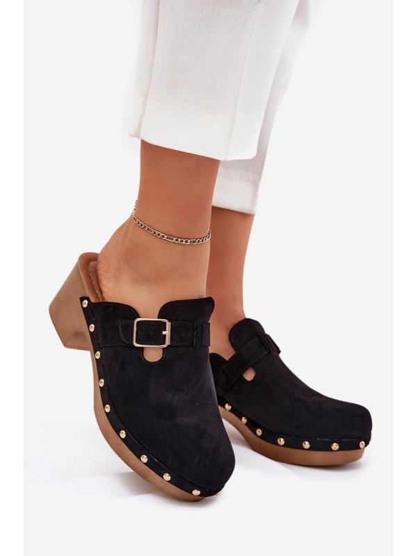 Women's Heeled Slippers With Buckle Black Veldexina Women's Heeled Slippers With Buckle Black Veldexina