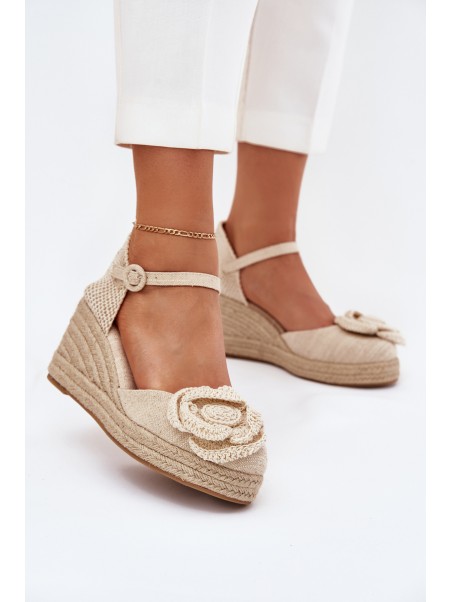 Women's Wedge Sandals With Braiding And Crocheted Flower Beige Ismilea