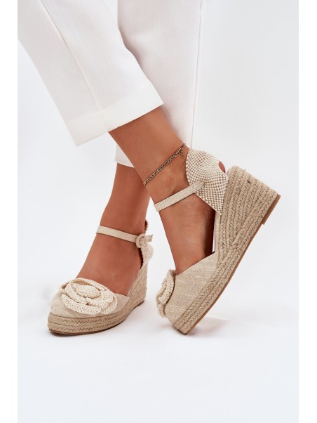 Women's Wedge Sandals With Braiding And Crocheted Flower Beige Ismilea
