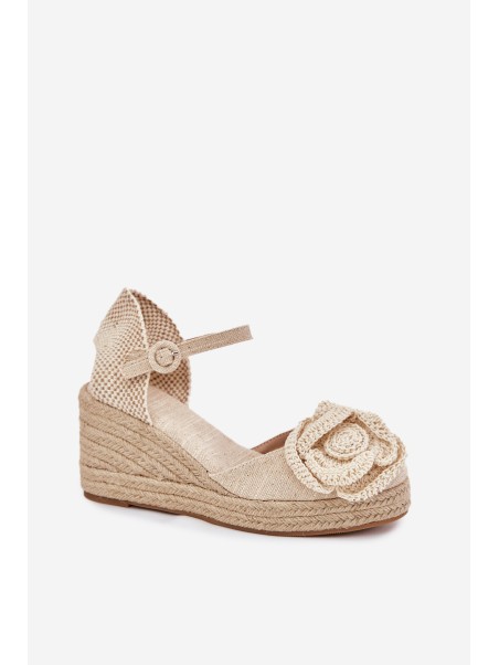 Women's Wedge Sandals With Braiding And Crocheted Flower Beige Ismilea