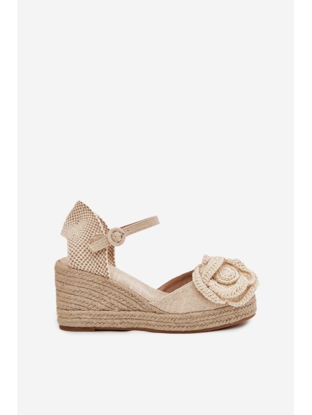 Women's Wedge Sandals With Braiding And Crocheted Flower Beige Ismilea