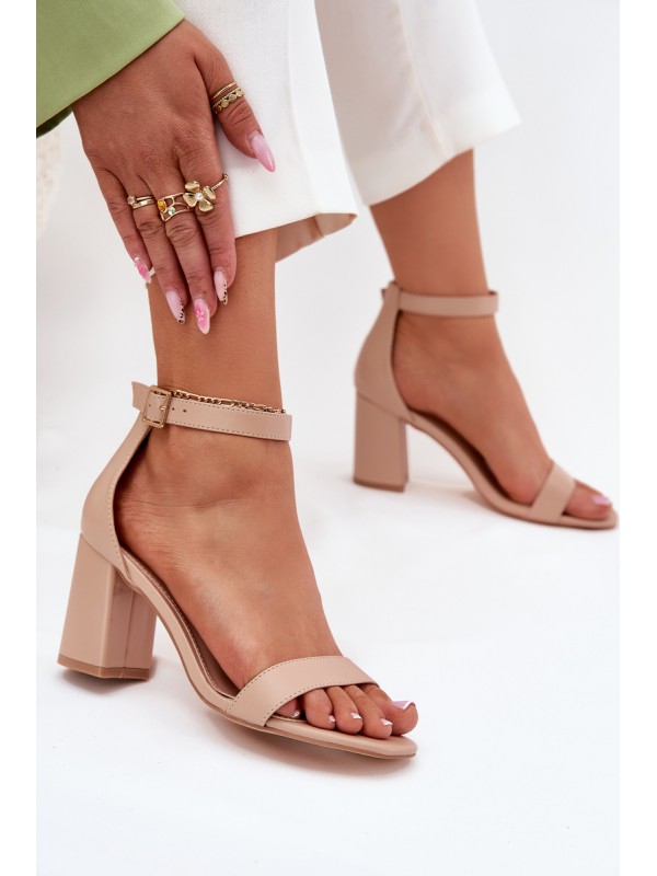 Eco Leather Women's Sandals On Heel Beige Irini