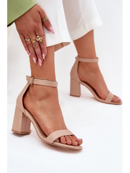 Eco Leather Women's Sandals On Heel Beige Irini