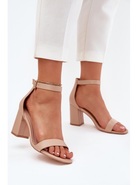 Eco Leather Women's Sandals On Heel Beige Irini