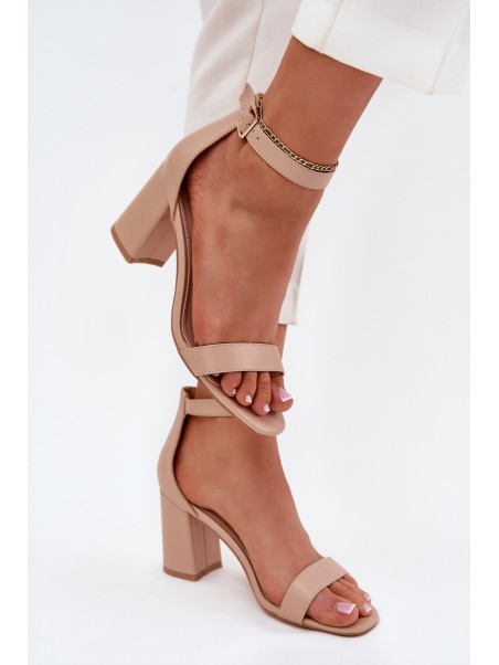 Eco Leather Women's Sandals On Heel Beige Irini