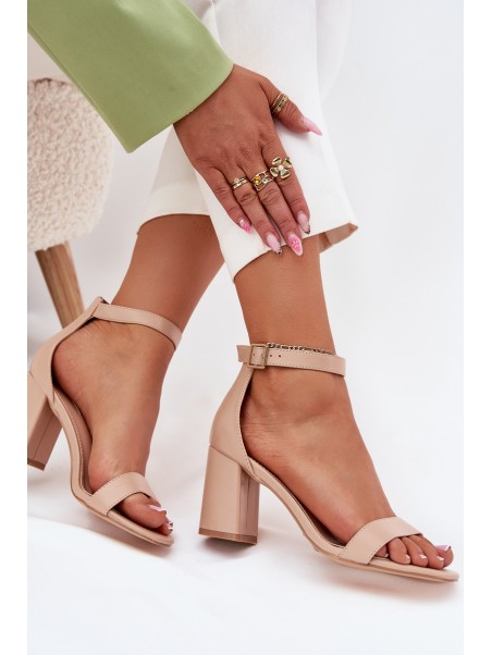Eco Leather Women's Sandals On Heel Beige Irini