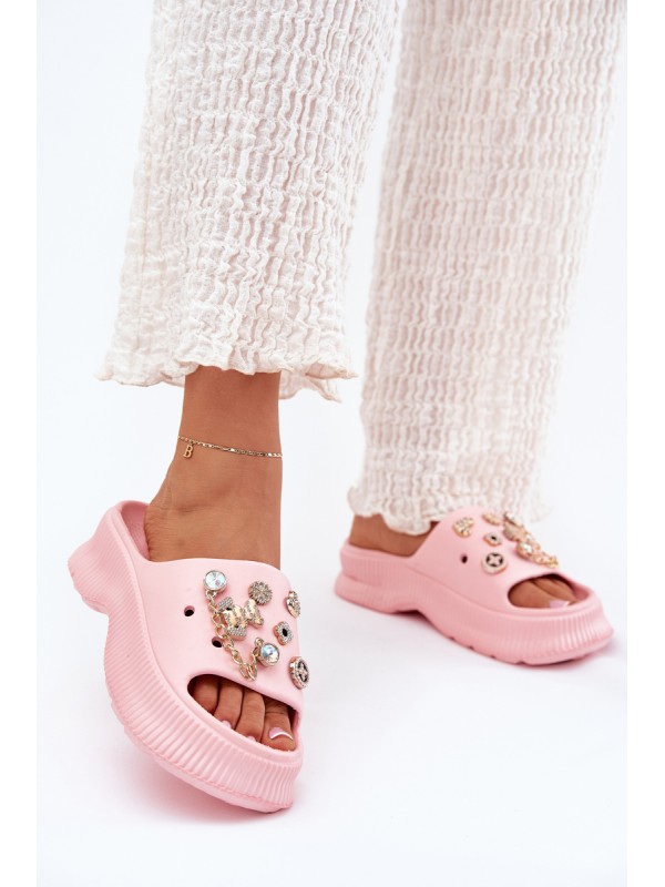 Foam Women's Slippers With Golden Rings Pink Hortiana