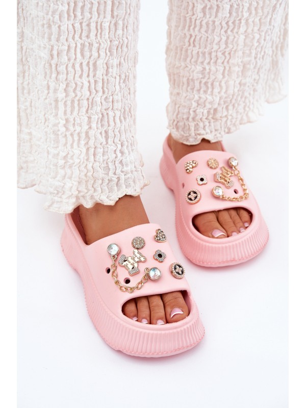 Foam Women's Slippers With Golden Rings Pink Hortiana 2