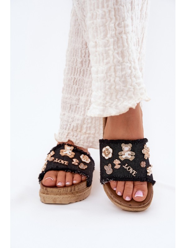Women's Sandals With Golden Buckles On Platform Black Rigasta 2