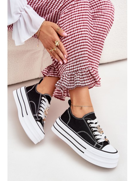 Women's Platform Sneakers With Golden Pins Black Fiorina