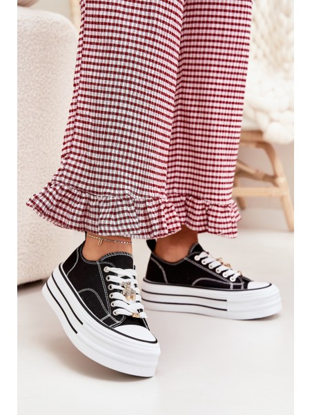 Women's Platform Sneakers With Golden Pins Black Fiorina