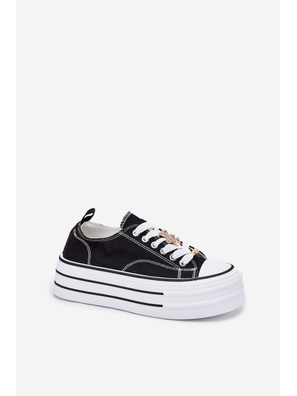 Women's Platform Sneakers With Golden Pins Black Fiorina
