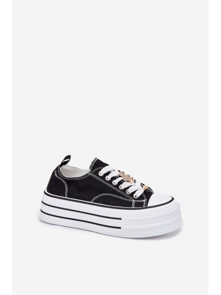 Women's Platform Sneakers With Golden Pins Black Fiorina