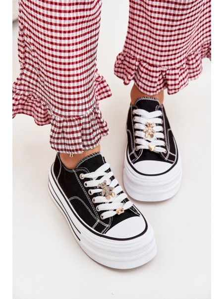 Women's Platform Sneakers With Golden Pins Black Fiorina