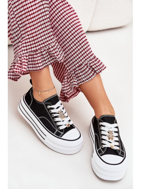 Women's Platform Sneakers With Golden Pins Black Fiorina