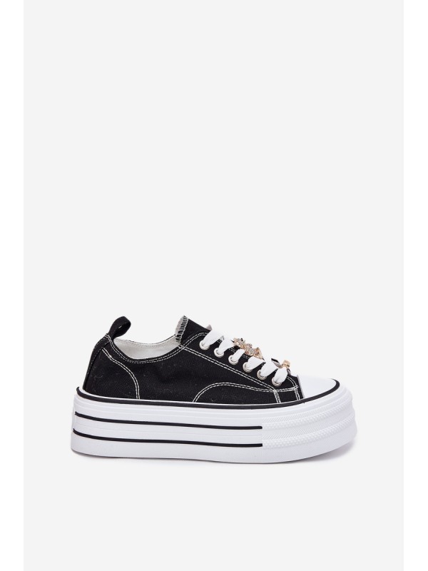Women's Platform Sneakers With Golden Pins Black Fiorina