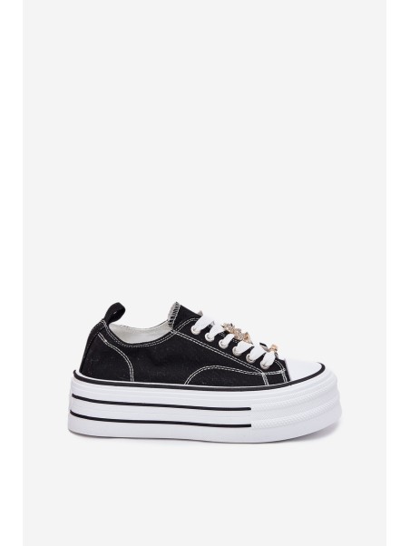 Women's Platform Sneakers With Golden Pins Black Fiorina