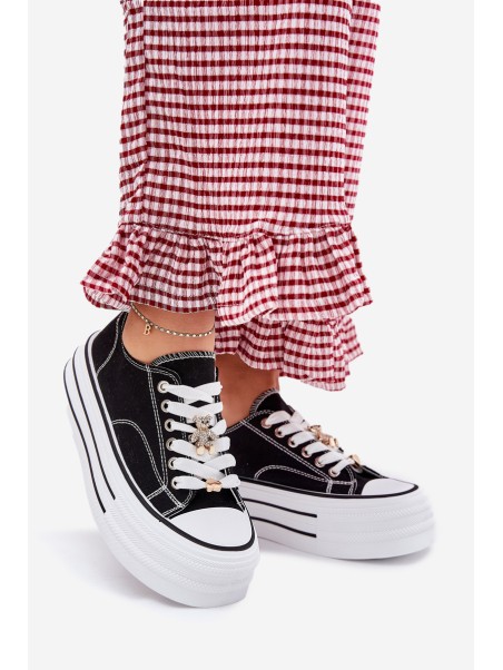 Women's Platform Sneakers With Golden Pins Black Fiorina