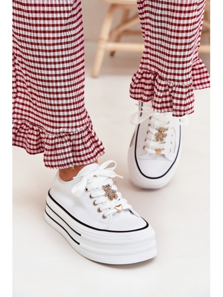 Women's Platform Sneakers With Golden Accents White Fiorina