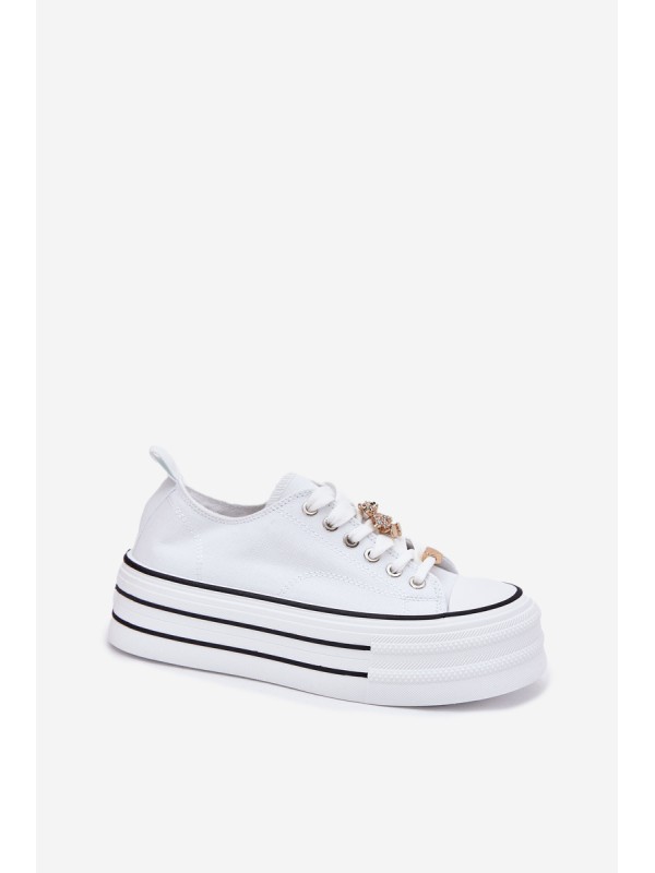 Women's Platform Sneakers With Golden Accents White Fiorina