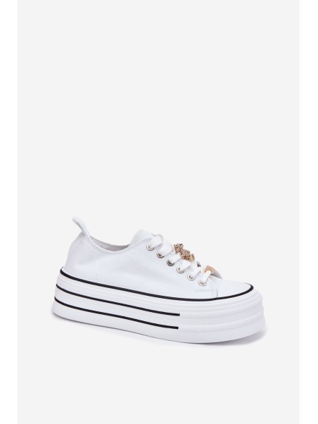 Women's Platform Sneakers With Golden Accents White Fiorina