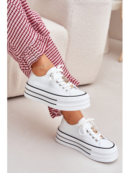 Women's Platform Sneakers With Golden Accents White Fiorina