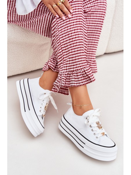 Women's Platform Sneakers With Golden Accents White Fiorina