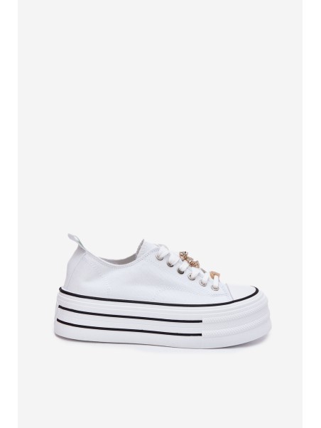 Women's Platform Sneakers With Golden Accents White Fiorina