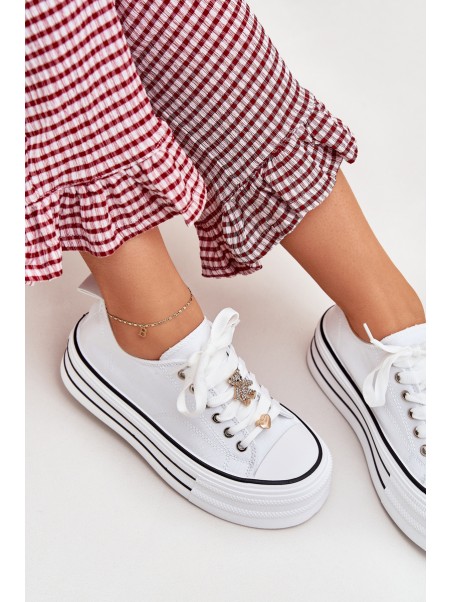 Women's Platform Sneakers With Golden Accents White Fiorina