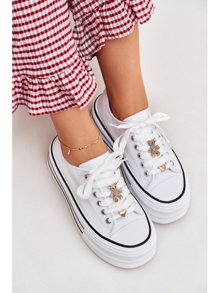 Women's Platform Sneakers With Golden Accents White Fiorina
