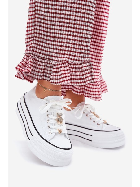 Women's Platform Sneakers With Golden Accents White Fiorina
