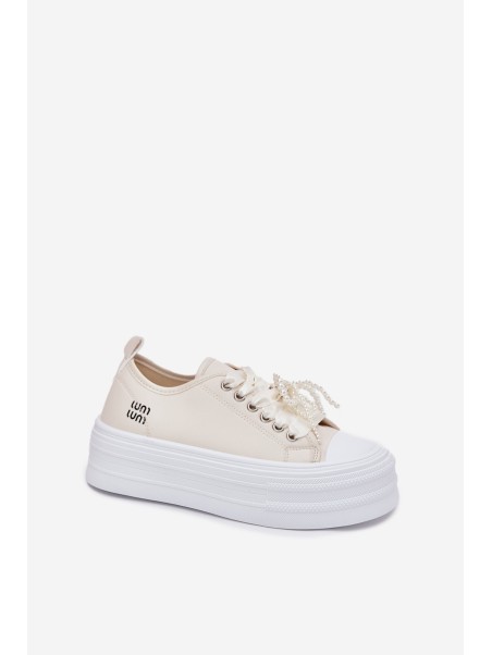 Women's Platform Sneakers With Decorative Lacing Beige Tivora