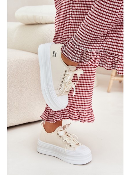 Women's Platform Sneakers With Decorative Lacing Beige Tivora