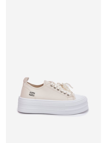 Women's Platform Sneakers With Decorative Lacing Beige Tivora